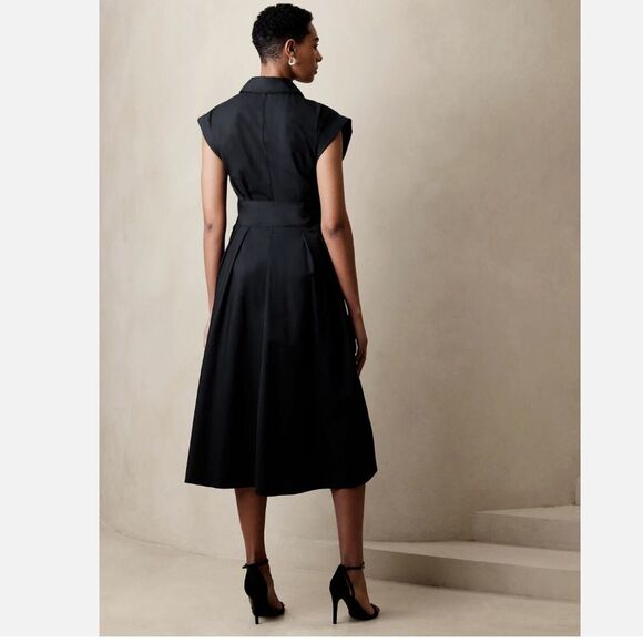 BANANA REPUBLIC BAND WAIST COTTON POPLIN BLACK MIDI DRESS Size 4 - Picture 3 of 7